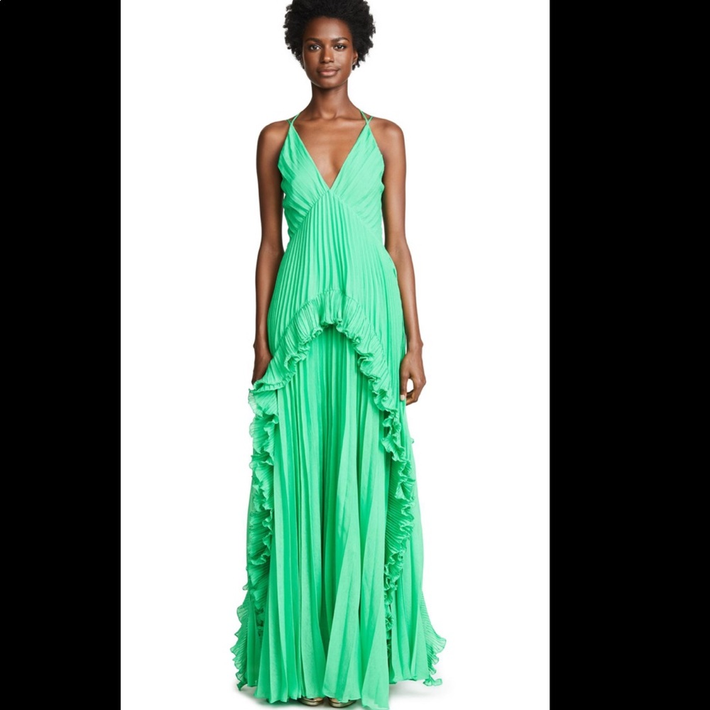 Halston Heritage Jade sleeveless halter Vneck gown